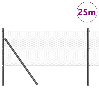Zaun mit Pfosten Grau 0,6 x 25 m PVC-beschichteter Stahl