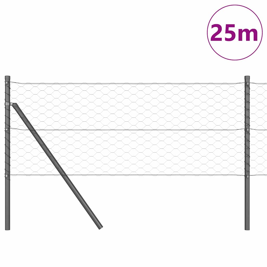Zaun mit Pfosten Grau 0,6 x 25 m PVC-beschichteter Stahl