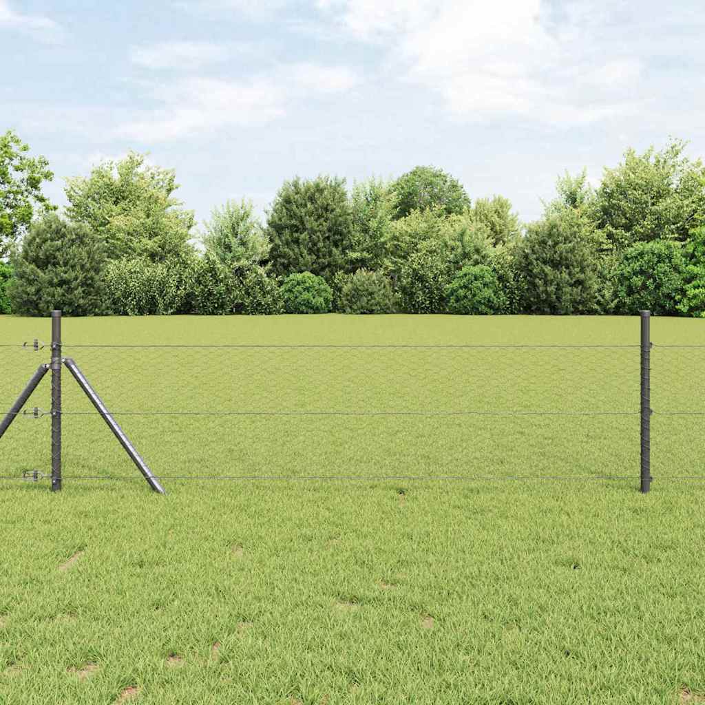 Zaun mit Pfosten Grau 0,8 x 25 m PVC-beschichteter Stahl