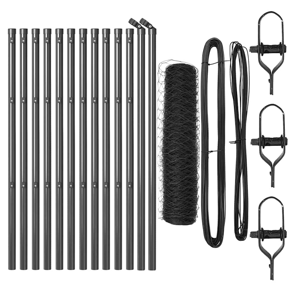 Zaun mit Pfosten Grau 0,8 x 25 m PVC-beschichteter Stahl