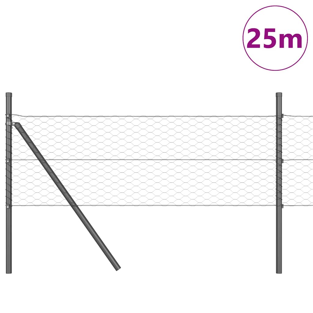 Zaun mit Pfosten Grau 0,8 x 25 m PVC-beschichteter Stahl
