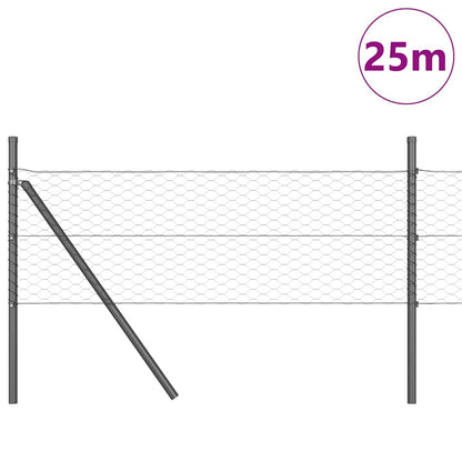 Zaun mit Pfosten Grau 0,8 x 25 m PVC-beschichteter Stahl