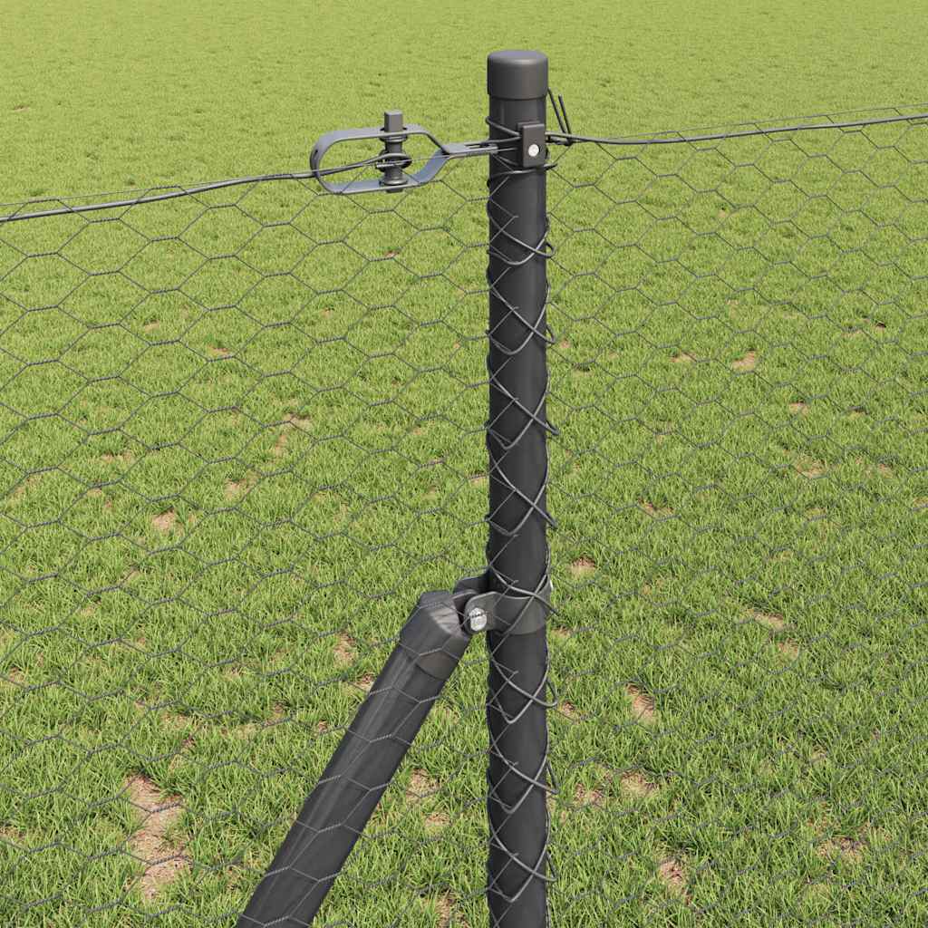 Zaun mit Pfosten Grau 1 x 25 m PVC-beschichteter Stahl