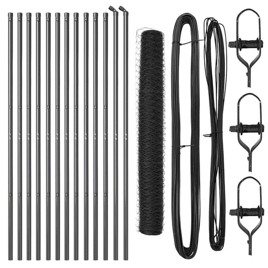 Zaun mit Pfosten Grau 1 x 25 m PVC-beschichteter Stahl