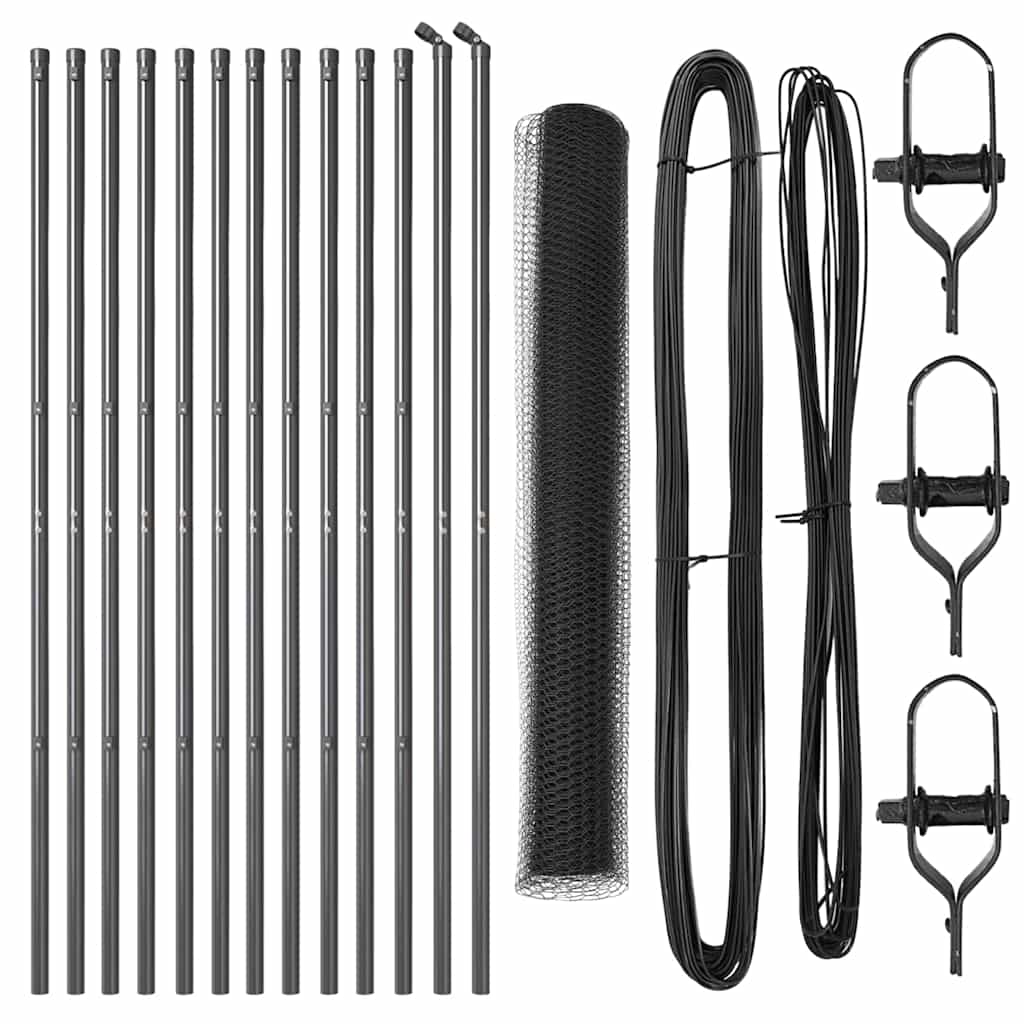 Zaun mit Pfosten Grau 1,4 x 25 m PVC-beschichteter Stahl