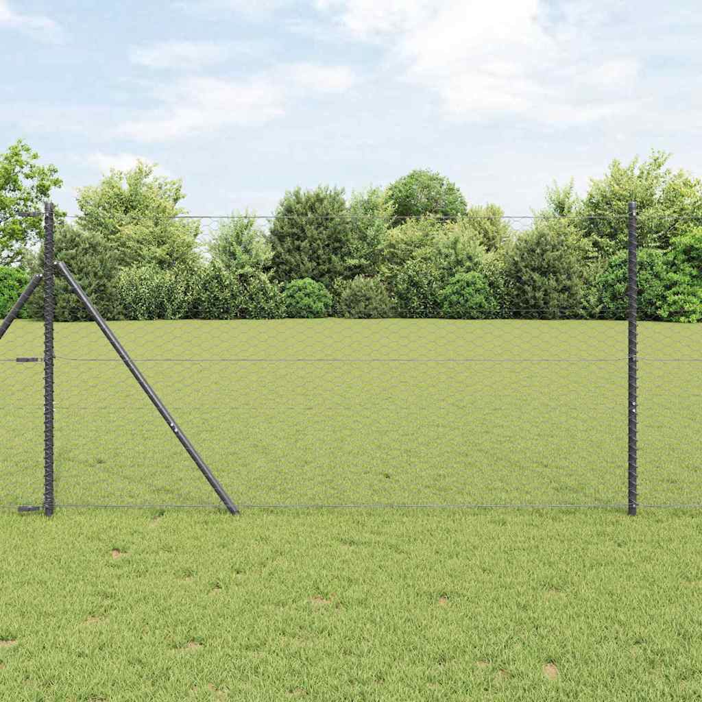 Zaun mit Pfosten Grau 1,4 x 25 m PVC-beschichteter Stahl