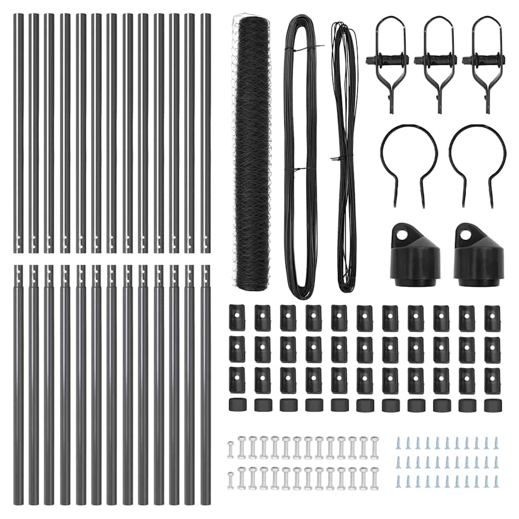 Zaun mit Pfosten Grau 1,4 x 25 m PVC-beschichteter Stahl