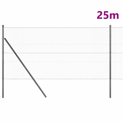 Zaun mit Pfosten Grau 1,4 x 25 m PVC-beschichteter Stahl