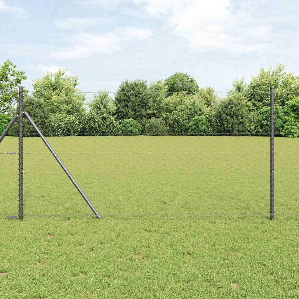 Zaun mit Pfosten Grau 1,4 x 25 m PVC-beschichteter Stahl