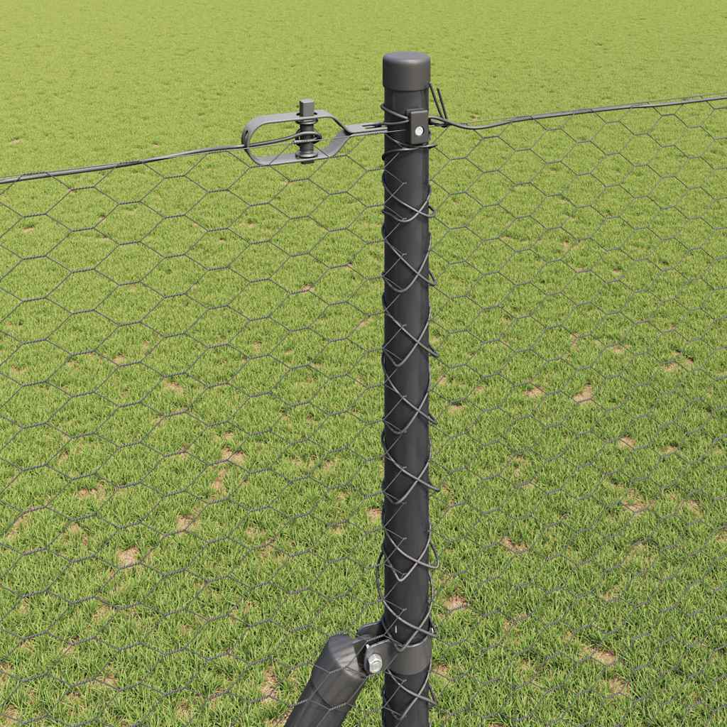 Zaun mit Pfosten Grau 1,5 x 25 m PVC-beschichteter Stahl