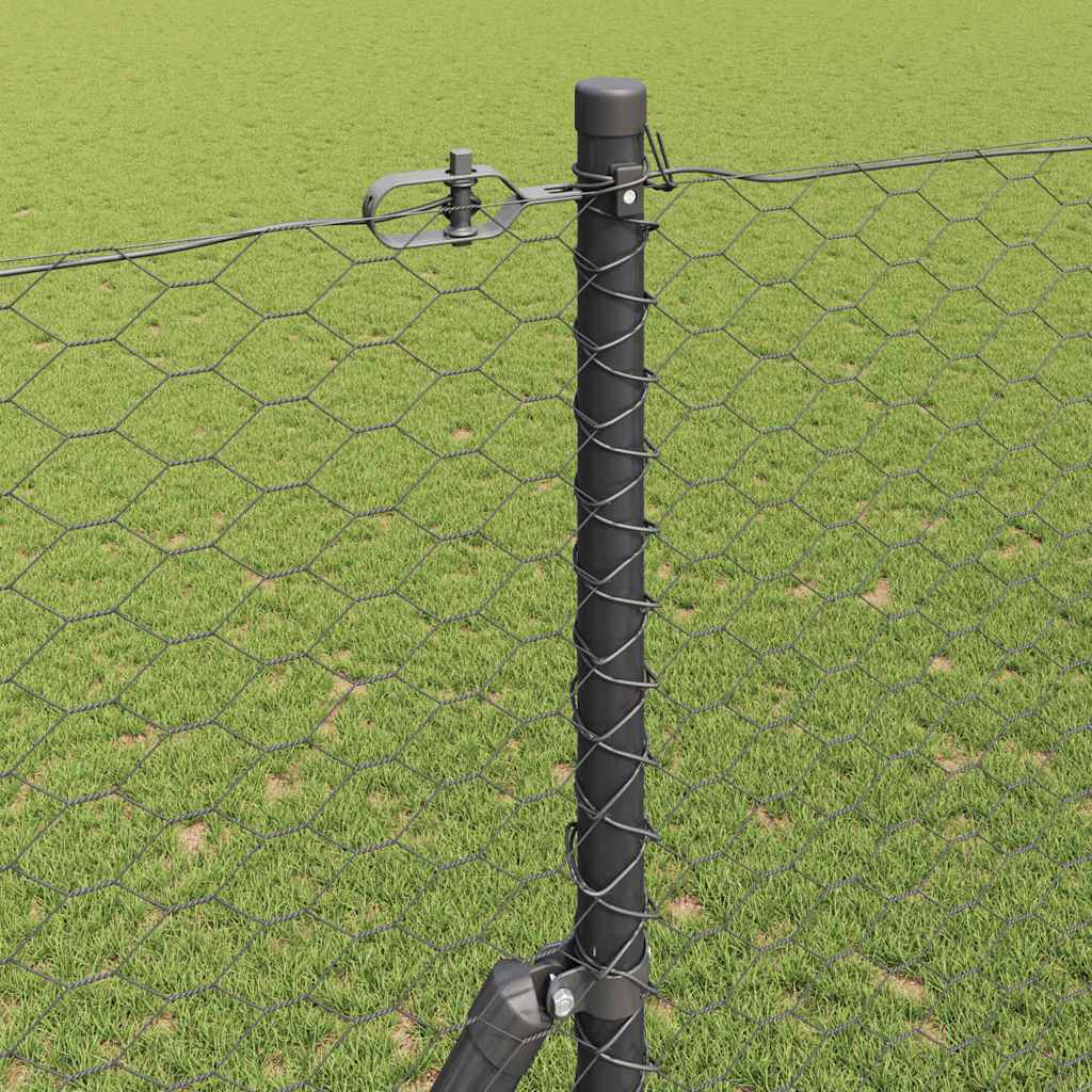 Zaun mit Pfosten Grau 1,5 x 25 m PVC-beschichteter Stahl