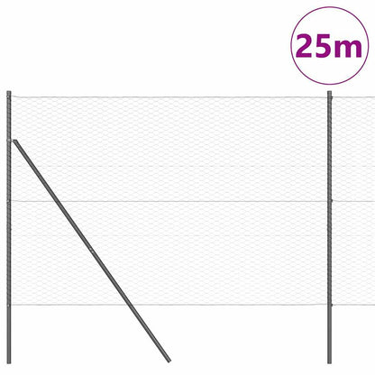 Zaun mit Pfosten Grau 1,5 x 25 m PVC-beschichteter Stahl