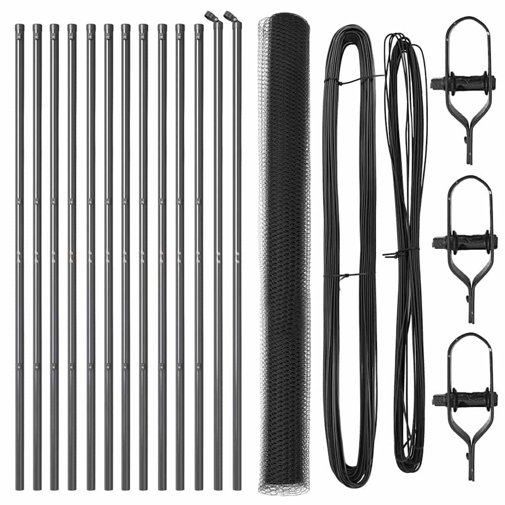 Zaun mit Pfosten Grau 1.6 x 25 m PVC-beschichteter Stahl