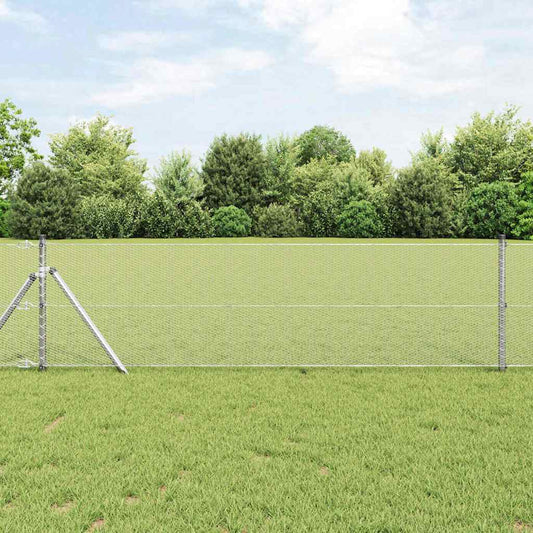 Zaun mit Pfosten Silber 0,6 x 10 m PVC-beschichteter Stahl