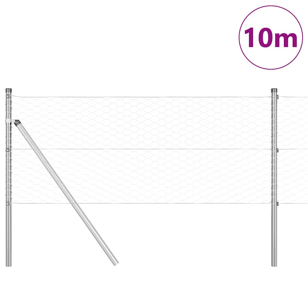 Zaun mit Pfosten Silber 0,6 x 10 m PVC-beschichteter Stahl