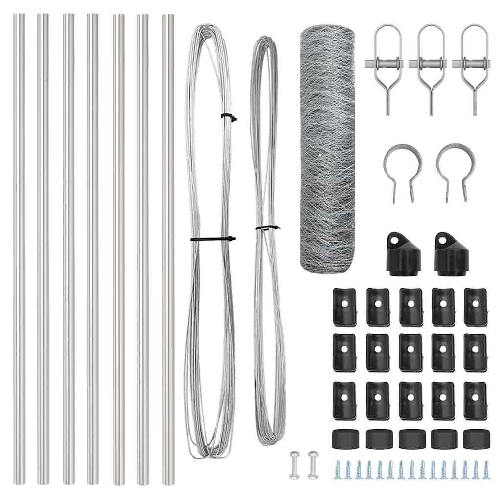 Zaun mit Pfosten Silber 0,6 x 10 m PVC-beschichteter Stahl