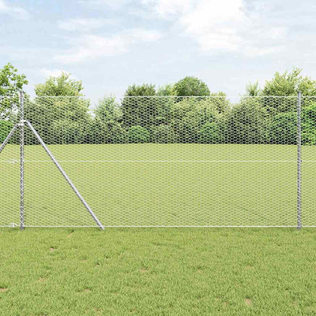 Zaun mit Pfosten Silber 1 x 10 m PVC-beschichteter Stahl