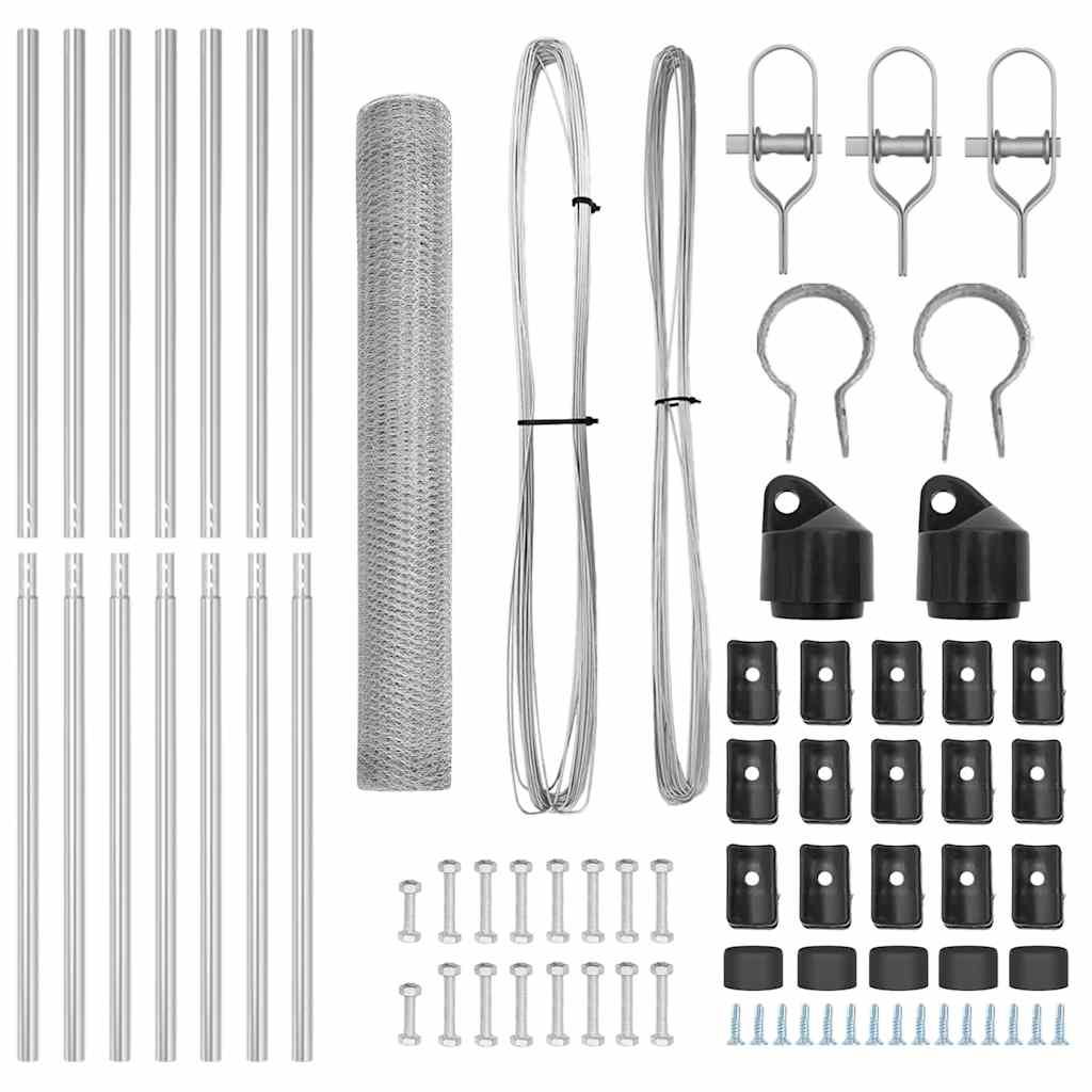 Zaun mit Pfosten Silber 1 x 10 m PVC-beschichteter Stahl