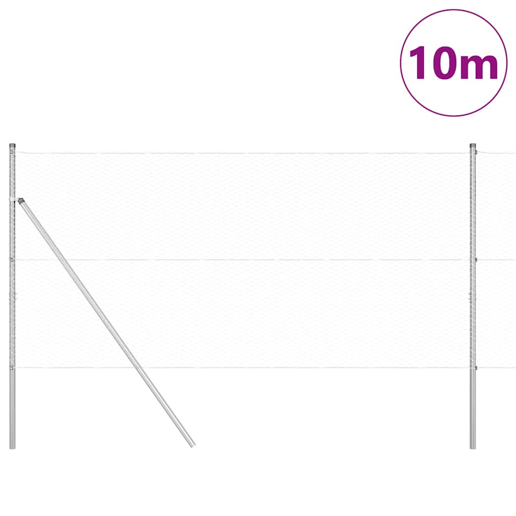 Zaun mit Pfosten Silber 1 x 10 m PVC-beschichteter Stahl
