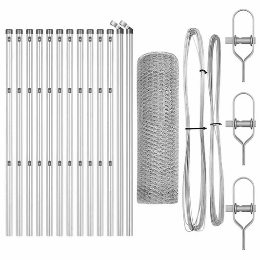 Zaun mit Pfosten Silber 0,4 x 25 m PVC-beschichteter Stahl