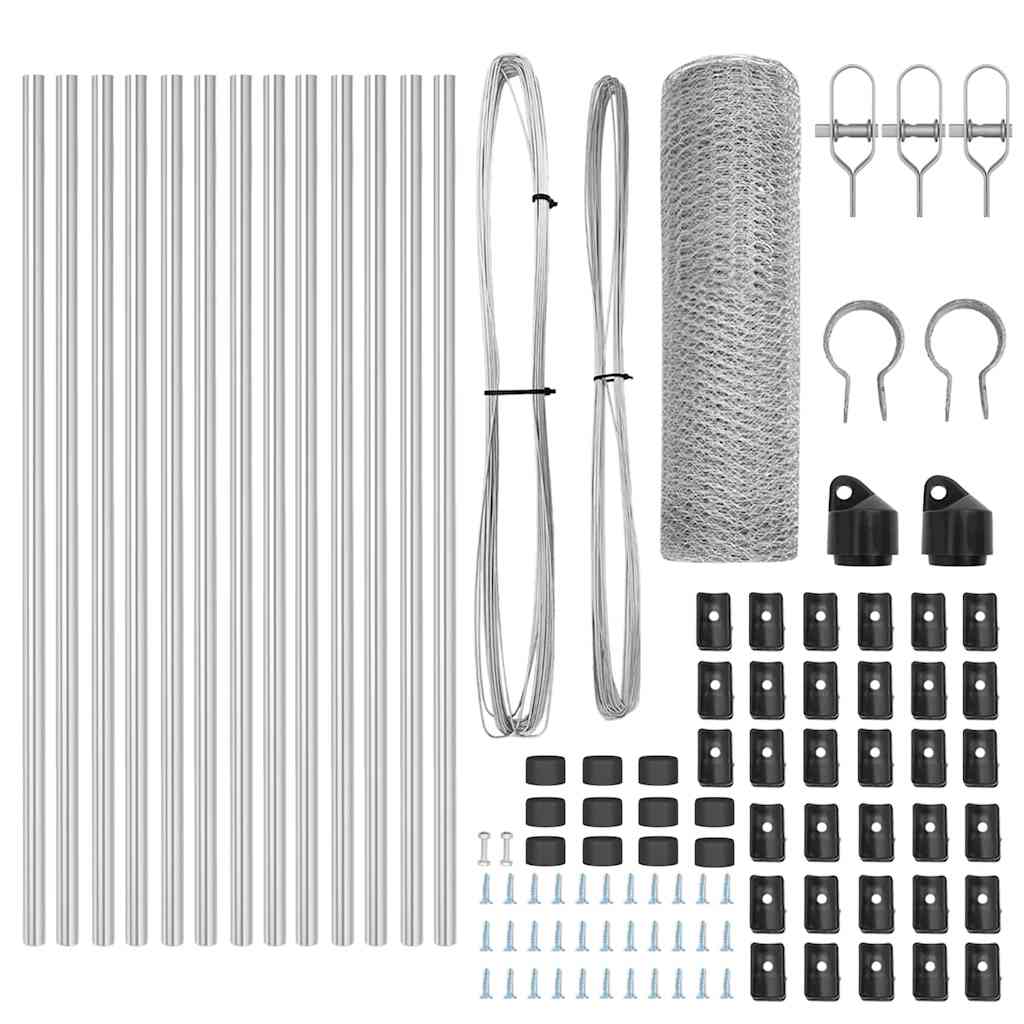 Zaun mit Pfosten Silber 0,4 x 25 m PVC-beschichteter Stahl