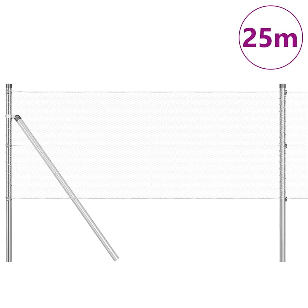 Zaun mit Pfosten Silber 0,6 x 25 m PVC-beschichteter Stahl