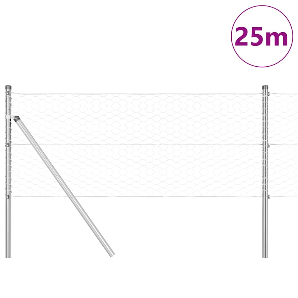 Zaun mit Pfosten Silber 0,6 x 25 m PVC-beschichteter Stahl