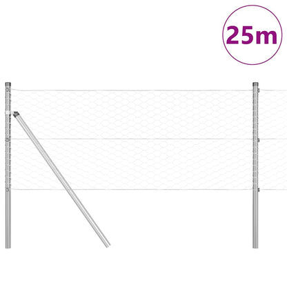 Zaun mit Pfosten Silber 0,6 x 25 m PVC-beschichteter Stahl