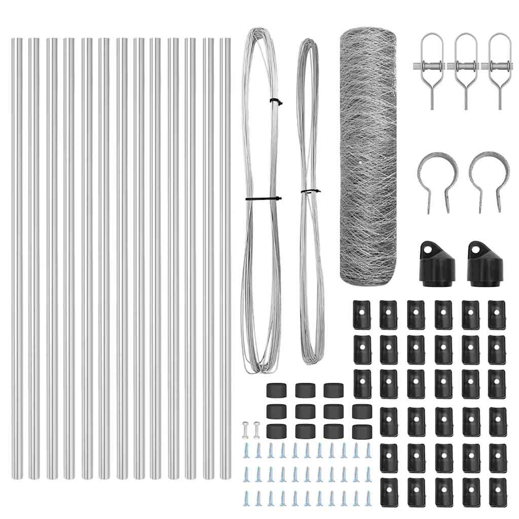 Zaun mit Pfosten Silber 0,8 x 25 m PVC-beschichteter Stahl