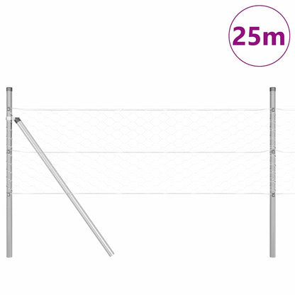 Zaun mit Pfosten Silber 0,8 x 25 m PVC-beschichteter Stahl