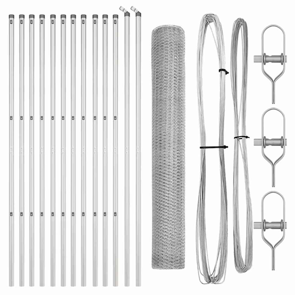 Zaun mit Pfosten Silber 1,2 x 25 m PVC-beschichteter Stahl