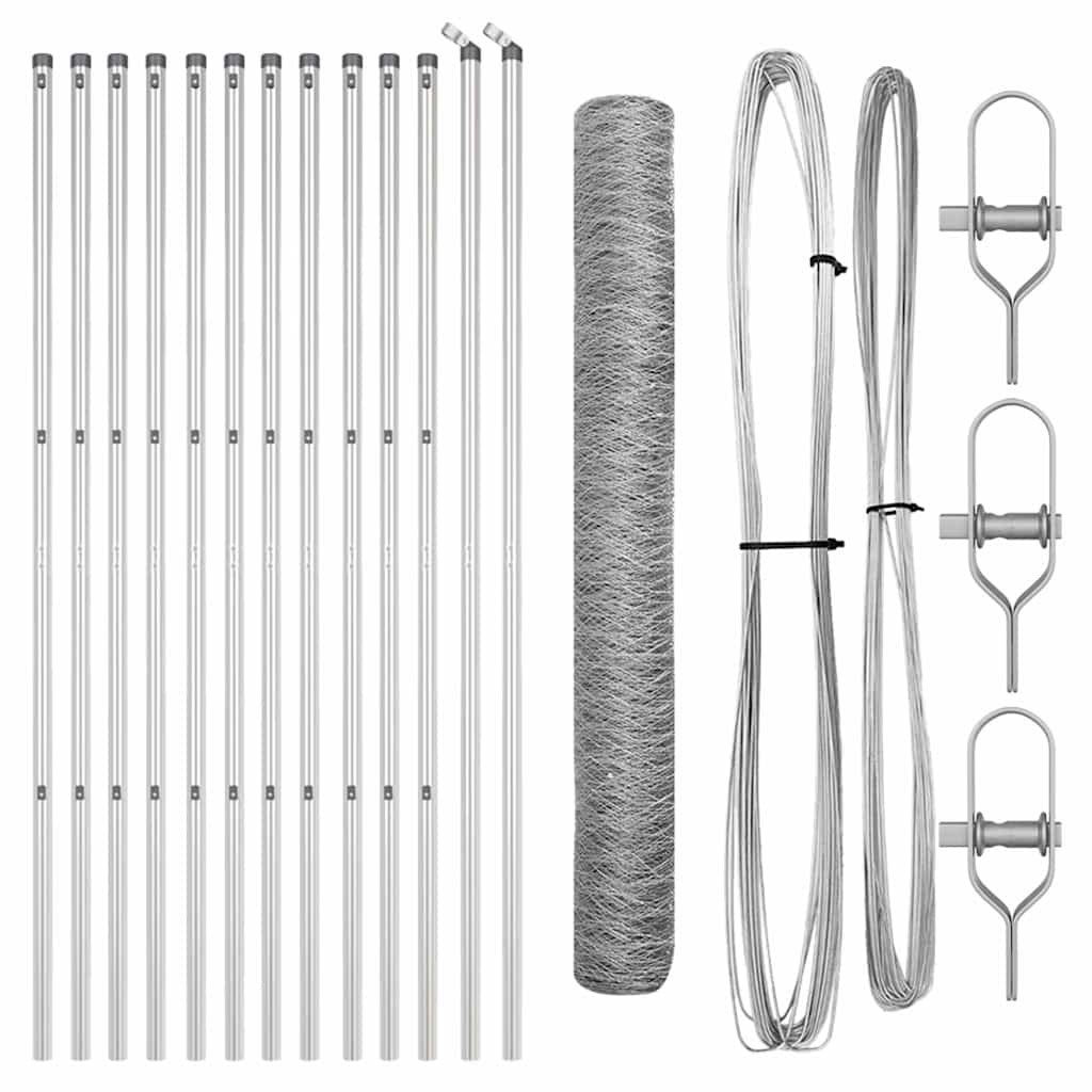 Zaun mit Pfosten Silber 1,2 x 25 m PVC-beschichteter Stahl