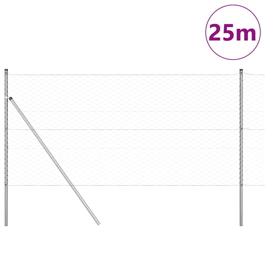 Zaun mit Pfosten Silber 1,2 x 25 m PVC-beschichteter Stahl
