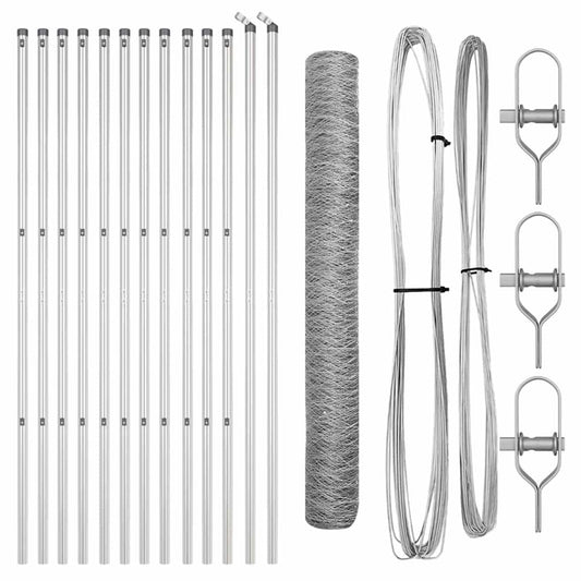 Zaun mit Pfosten Silber 1,4 x 25 m PVC-beschichteter Stahl