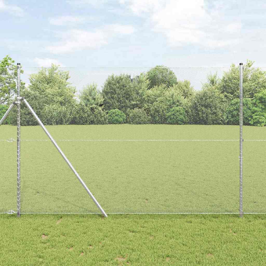 Zaun mit Pfosten Silber 1.5 x 25 m PVC-beschichteter Stahl
