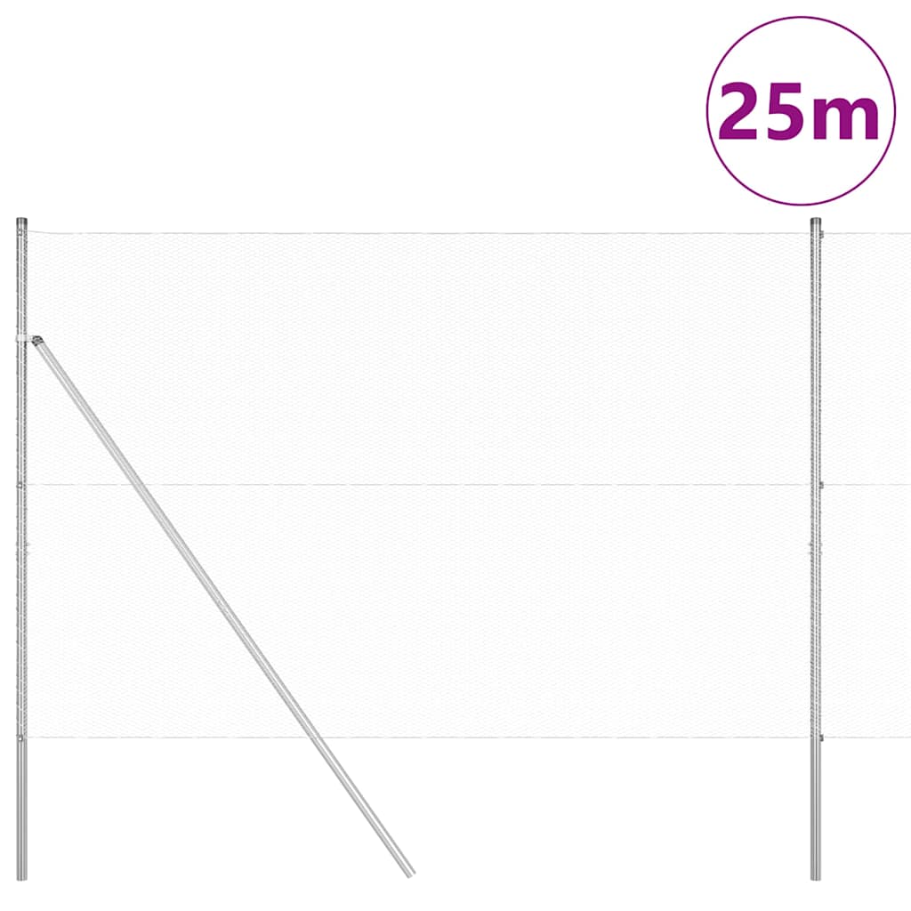 Zaun mit Pfosten Silber 1.5 x 25 m PVC-beschichteter Stahl