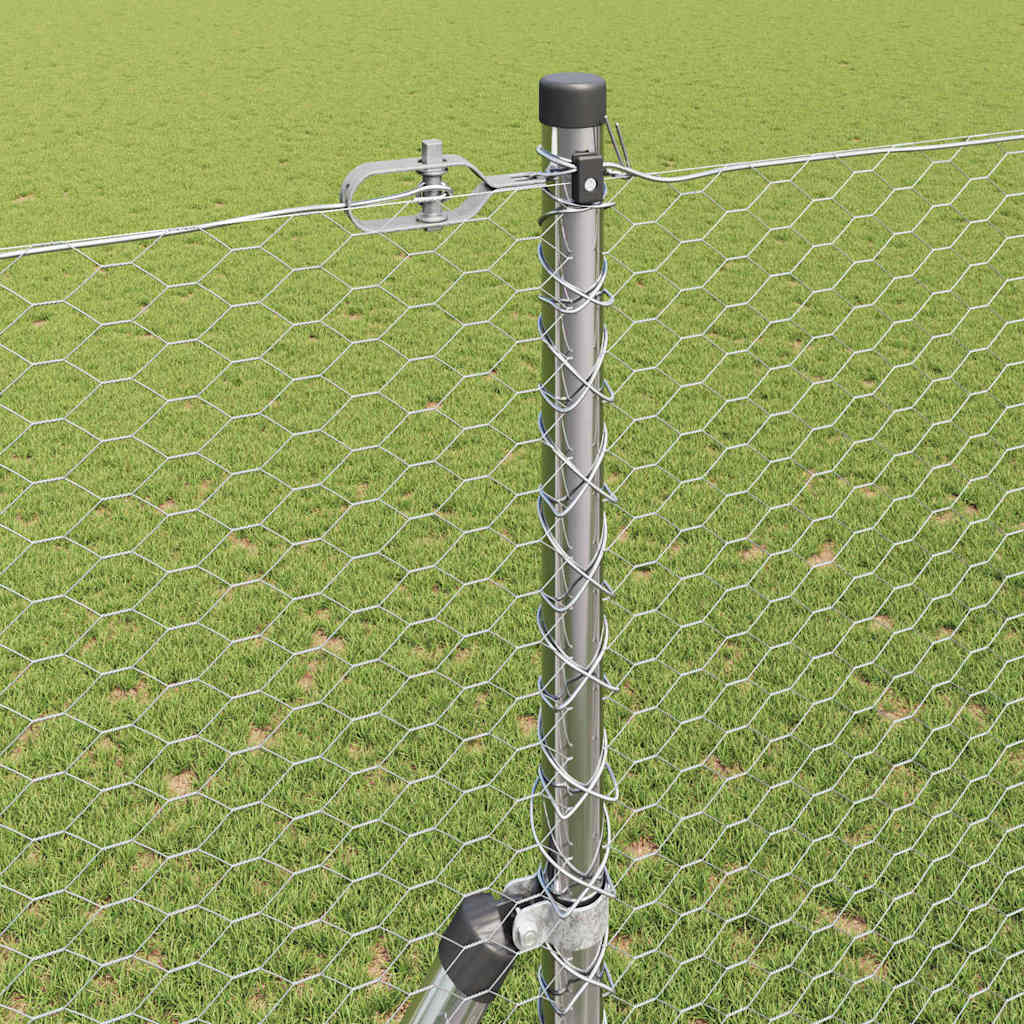 Zaun mit Pfosten Silber 1,5 x 25 m PVC-beschichteter Stahl