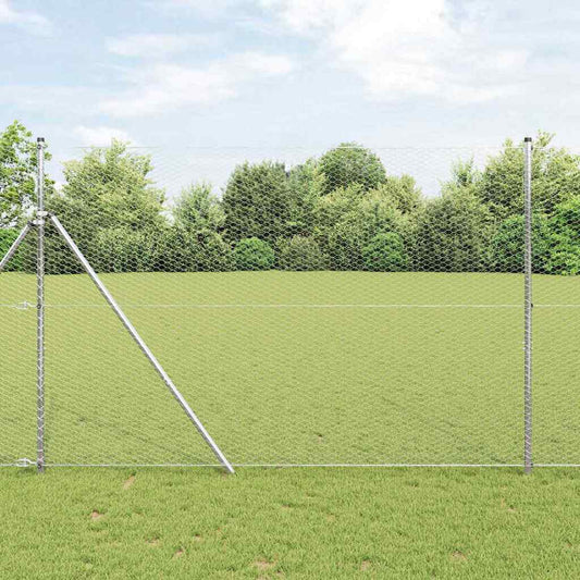 Zaun mit Pfosten Silber 1.5 x 25 m PVC-beschichteter Stahl