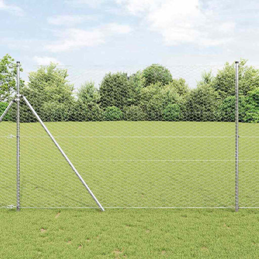 Zaun mit Pfosten Silber 1.5 x 25 m PVC-beschichteter Stahl