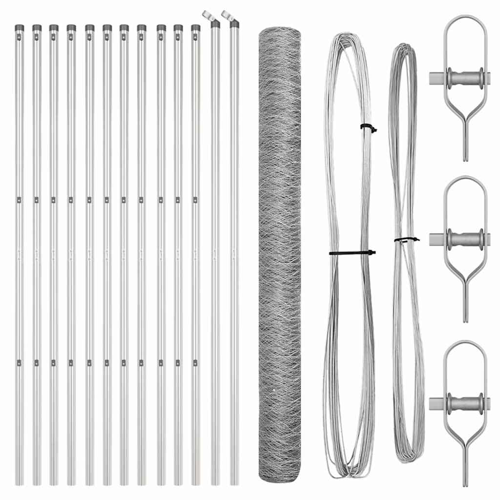 Zaun mit Pfosten Silber 1.5 x 25 m PVC-beschichteter Stahl