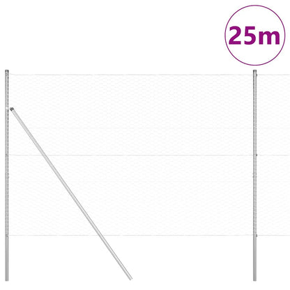 Zaun mit Pfosten Silber 1.5 x 25 m PVC-beschichteter Stahl