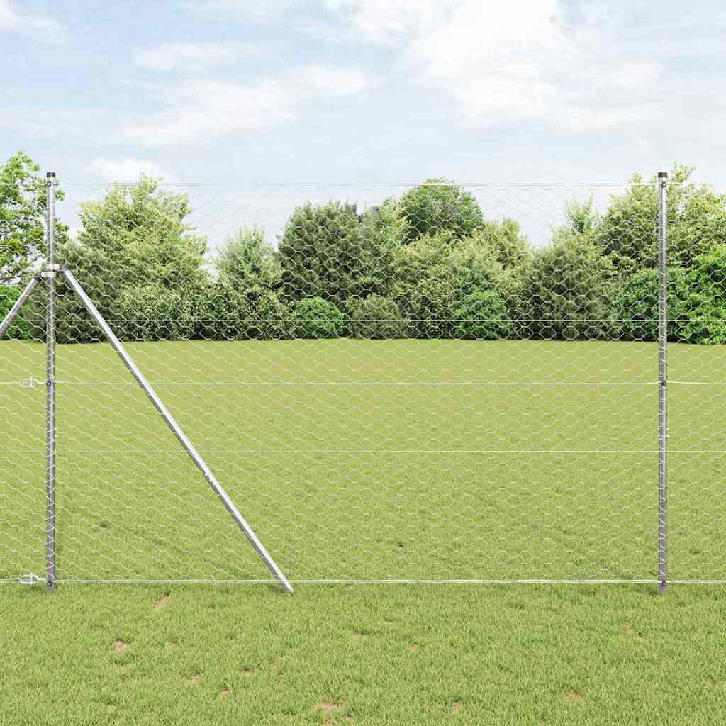 Zaun mit Pfosten Silber 1.5 x 25 m PVC-beschichteter Stahl