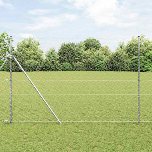 Zaun mit Pfosten Silber 1.5 x 25 m PVC-beschichteter Stahl