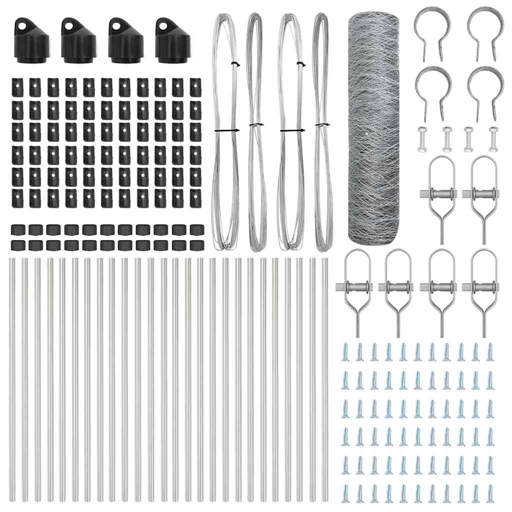 Zaun mit Pfosten Silber 0.4 x 50 m PVC-beschichteter Stahl