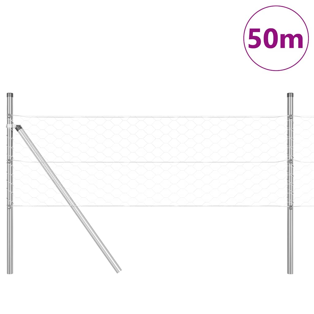 Zaun mit Pfosten Silber 0.4 x 50 m PVC-beschichteter Stahl