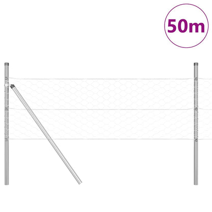 Zaun mit Pfosten Silber 0.4 x 50 m PVC-beschichteter Stahl