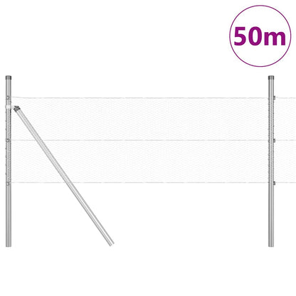 Zaun mit Pfosten Silber 0,5 x 50 m PVC-beschichteter Stahl