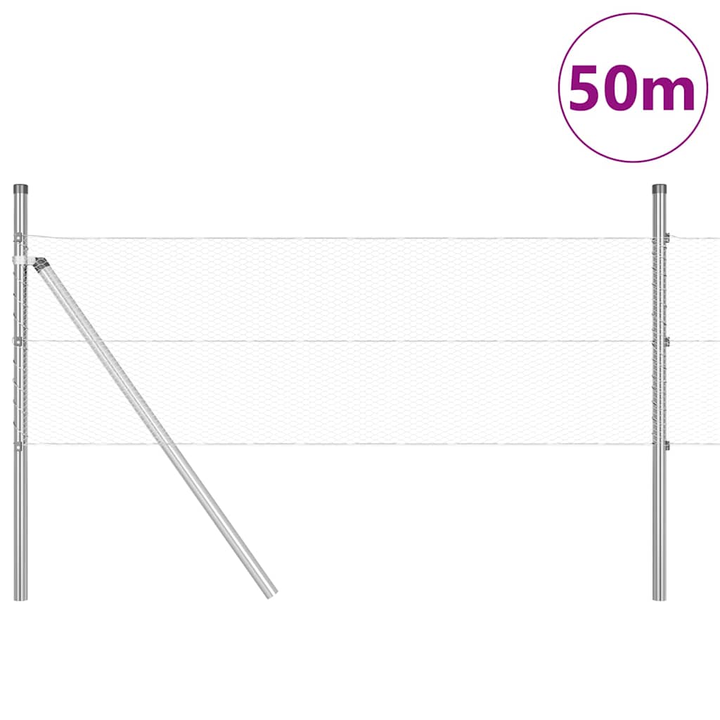 Zaun mit Pfosten Silber 0,6 x 50 m PVC-beschichteter Stahl