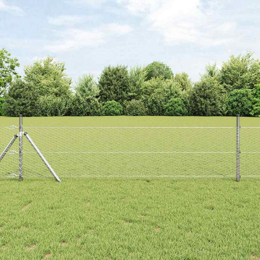 Zaun mit Pfosten Silber 0,6 x 50 m PVC-beschichteter Stahl