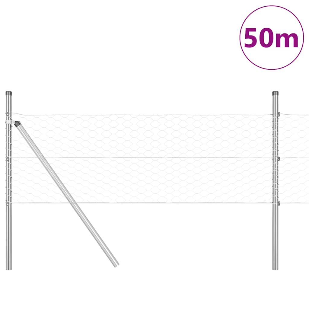 Zaun mit Pfosten Silber 0,8 x 50 m PVC-beschichteter Stahl